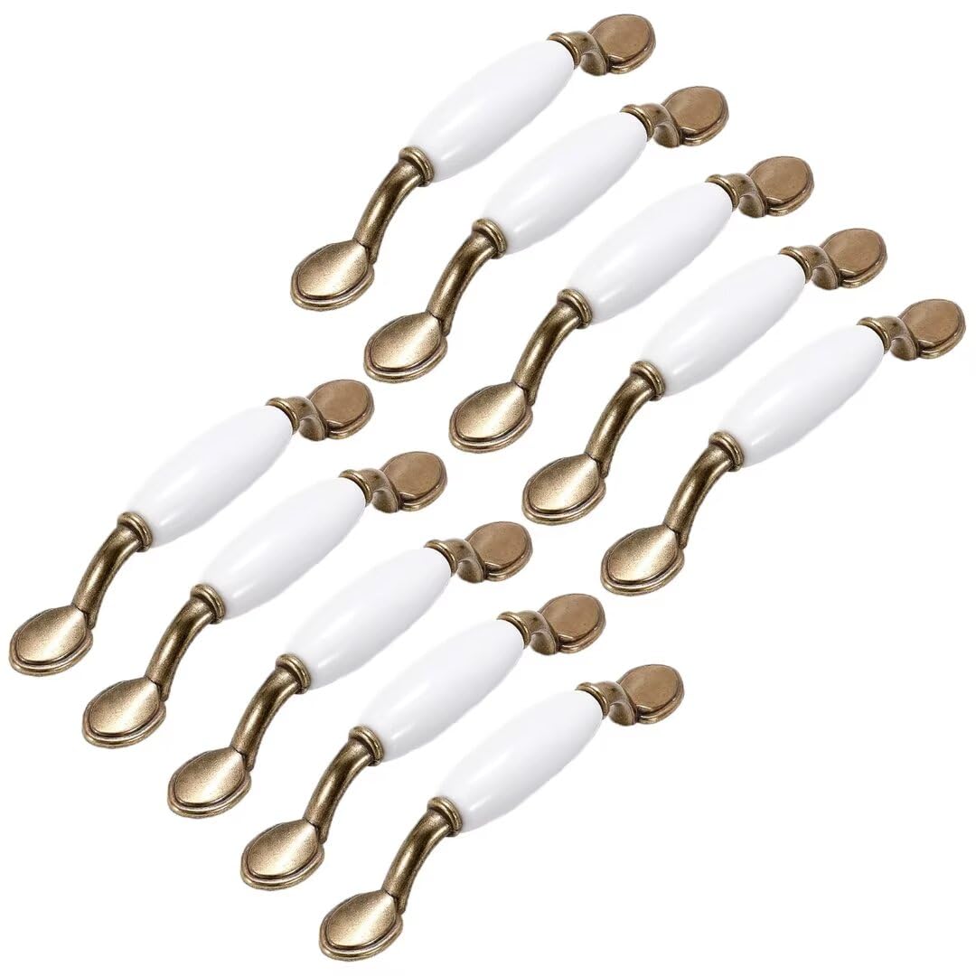Boutons de cuisine vintage en céramique blanche et poignées rétro pour tiroir de commode x10