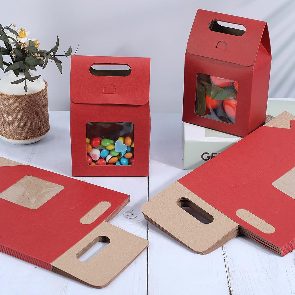 NBEADS 24 Pz Piccola Sacchetti Di Carta Kraft Bianca Con Finestra Trasparente, 16x6.2x12cm Mini Borsa Regalo Stand Up Con Manici e Fiocco Per Confezionare Bomboniere E Decorazioni Per Le Feste