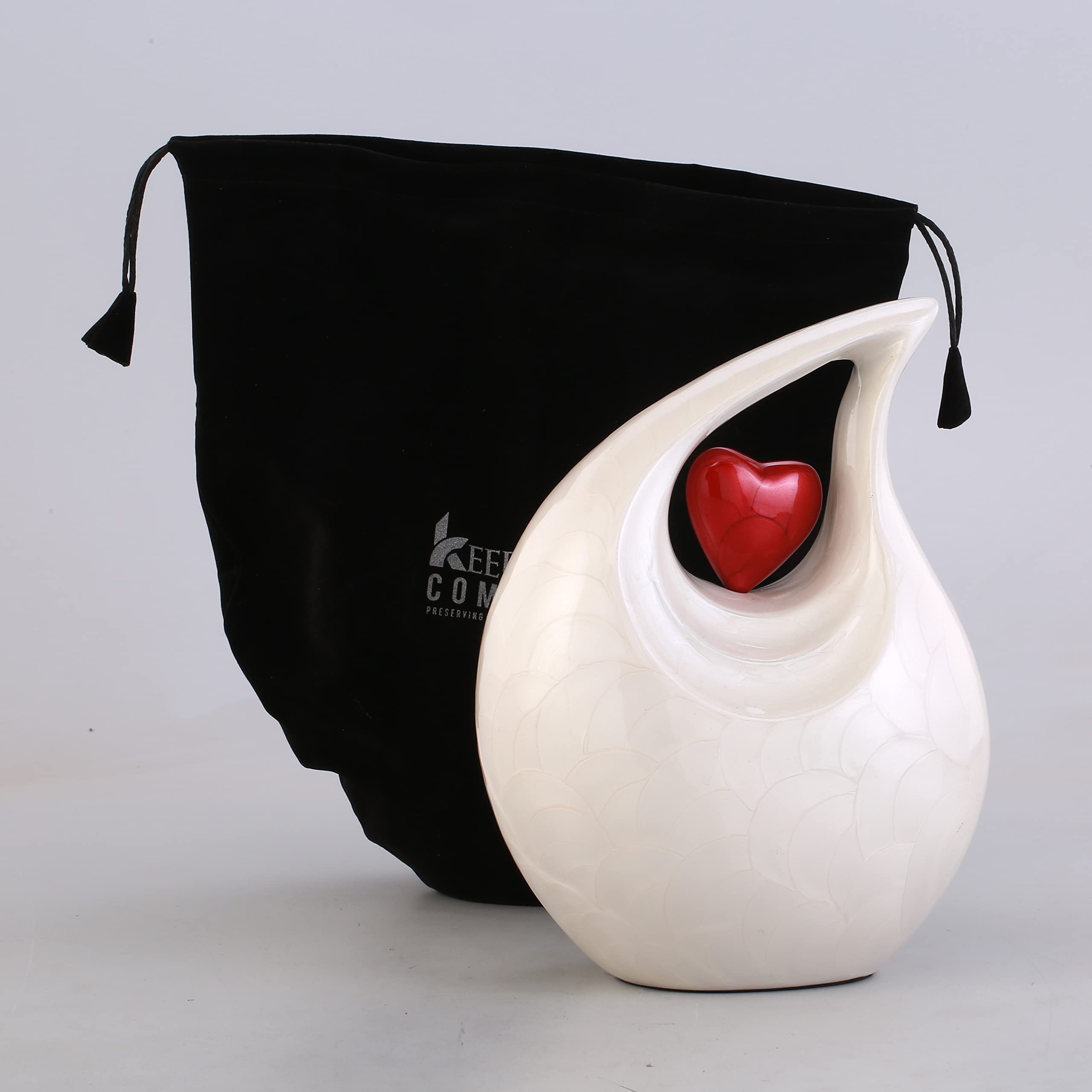 KEEPSAKE COMPANY Large Adult White Teardrop Urns with Red Heart for Human Ashes Male - Urn for Adult Men and Women - Heart Urn, 2.5 LTR,White With Red Heart โ image 1