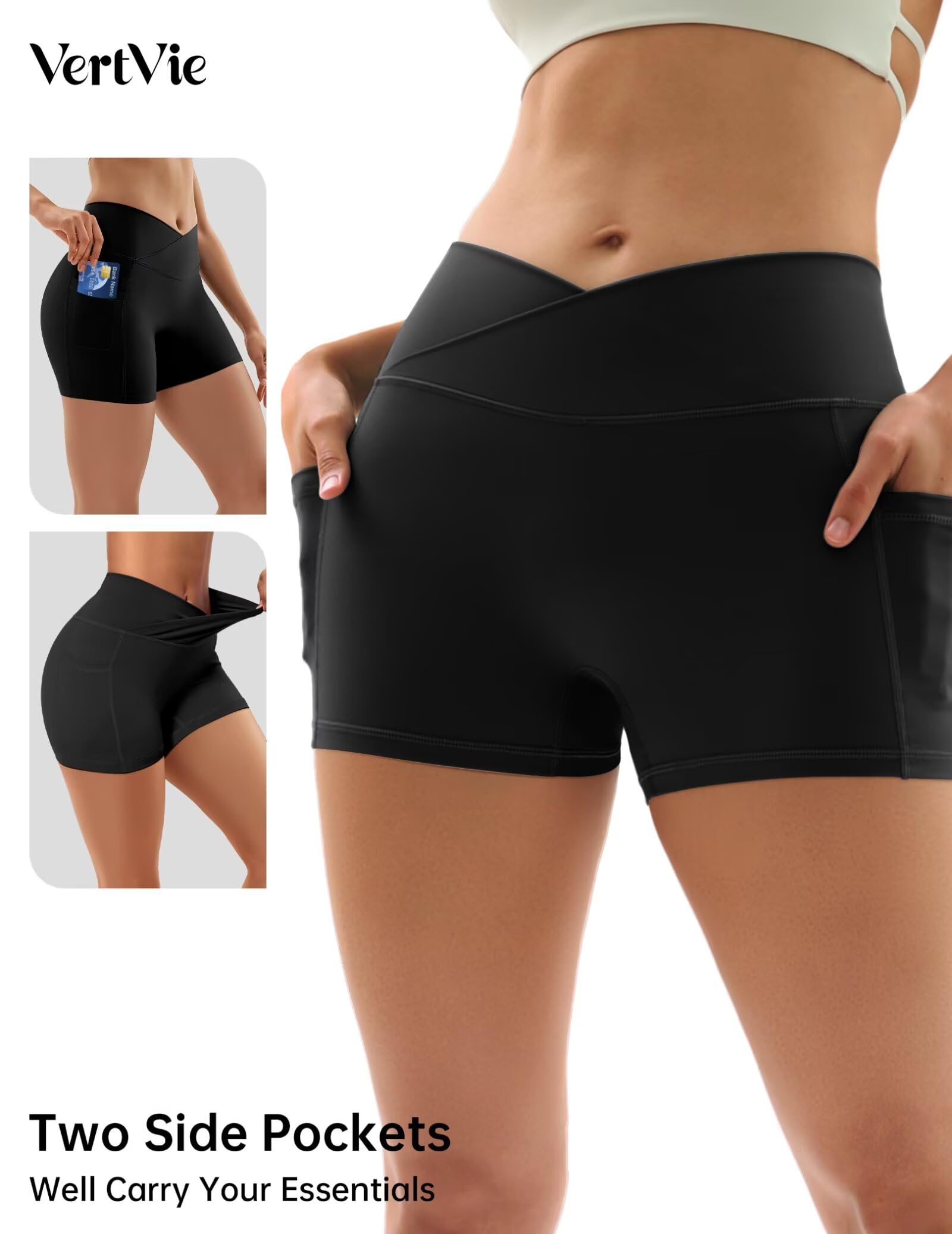Vertvie Pantalones Leggings Cortos Deportivos para Mujer Pantalones Cortos Cintura Alta con Bolsillos Pantalones Cortos para Fitness Yoga Correr Secado Rápido