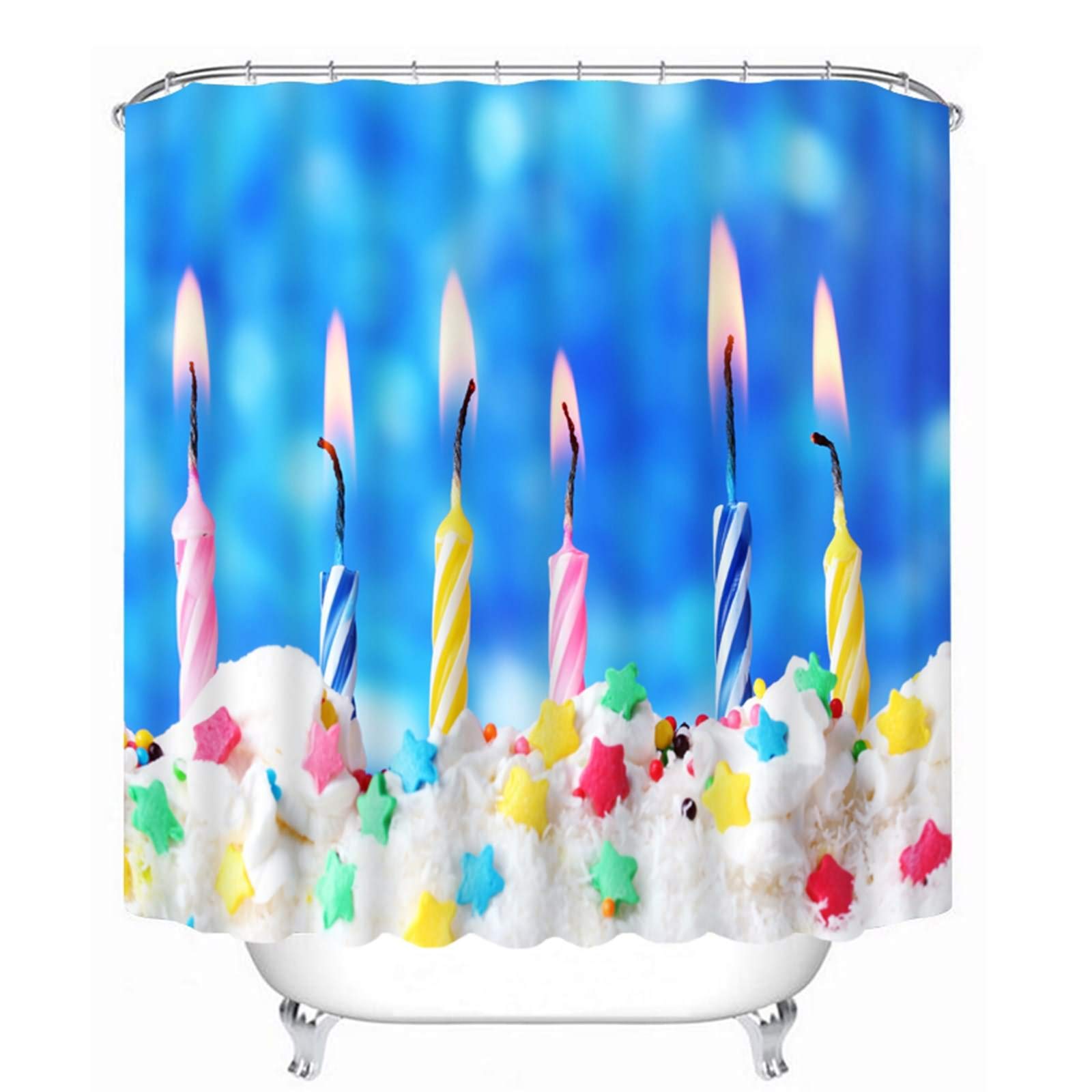 Rideau de douche bleu blanc KnSam 120x180 cm lavable motif bougie 3D