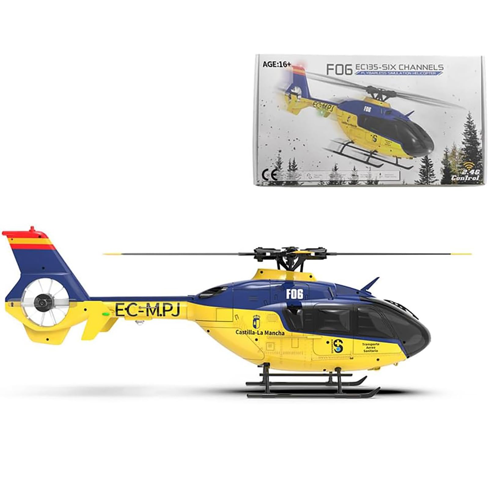 Genérico EC-135 1/36 2.4G 6CH RC Helicóptero, Control Remoto Helicóptero RC Avión Militar Modelo de avión, RC Flying Regalos - RTF