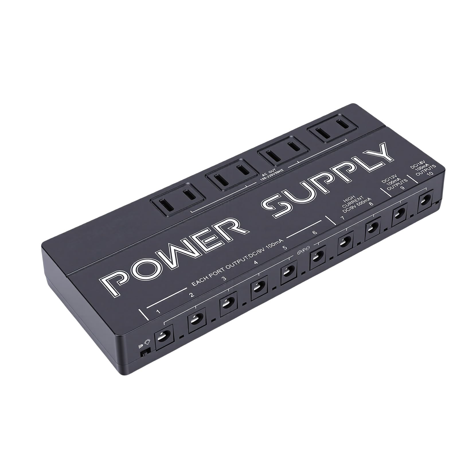 Eacam Alimentatore per Pedali Effetti per Chitarra 10 Uscite di Riduzione del Rumore 9V 12V 18V Custodia in Lega di Alluminio Pedaliera Basso Chitarra (Spina europea)