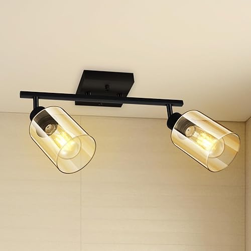 Luminaria de riel, moderna lámpara de cocina con pantalla de cristal, luces LED giratorias de 2 luces, apliques de pared semiempotrados para