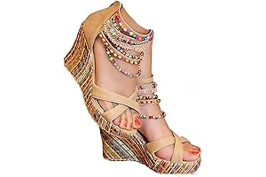 Women's Wedge Sandals Adorned With Delicate Pearls: Elevate Your Ethnic Style