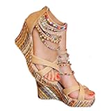 Women's Wedge Sandals With Pearls Across The Top Platform Sandals High Heels