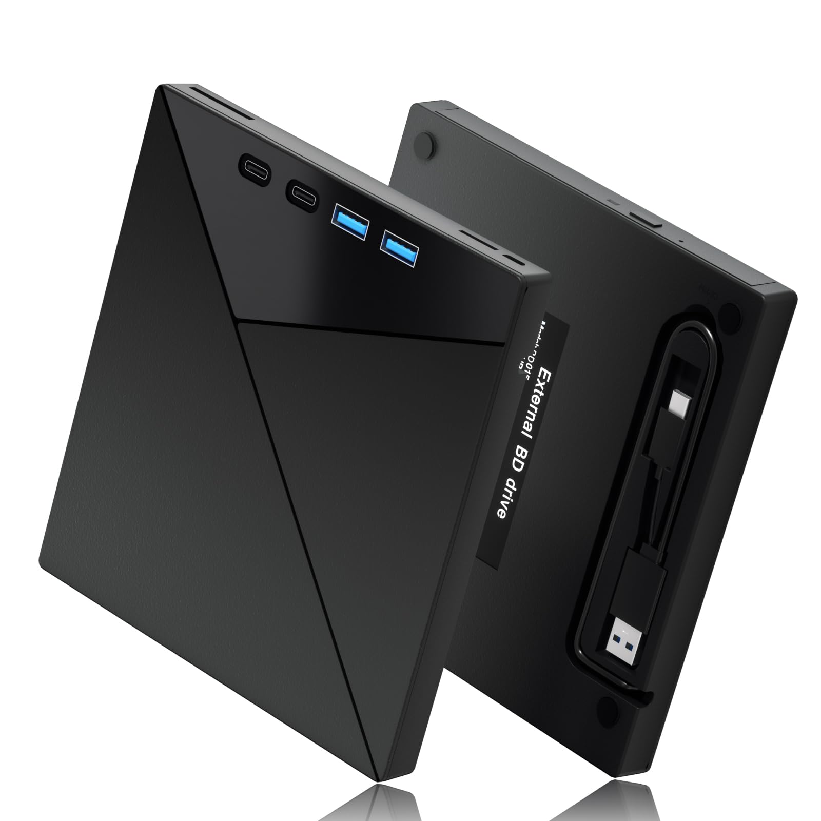 7 in 1 External Blu Ray Drive, 4k Blu Ray Burner with USB 3.0 Type-C Portable Blu Ray Drive, CD DVD Burner 3D BD Player with SD/TF Ports, 4k Optical Drive Compatible with Windows MacOS Laptop Desktop