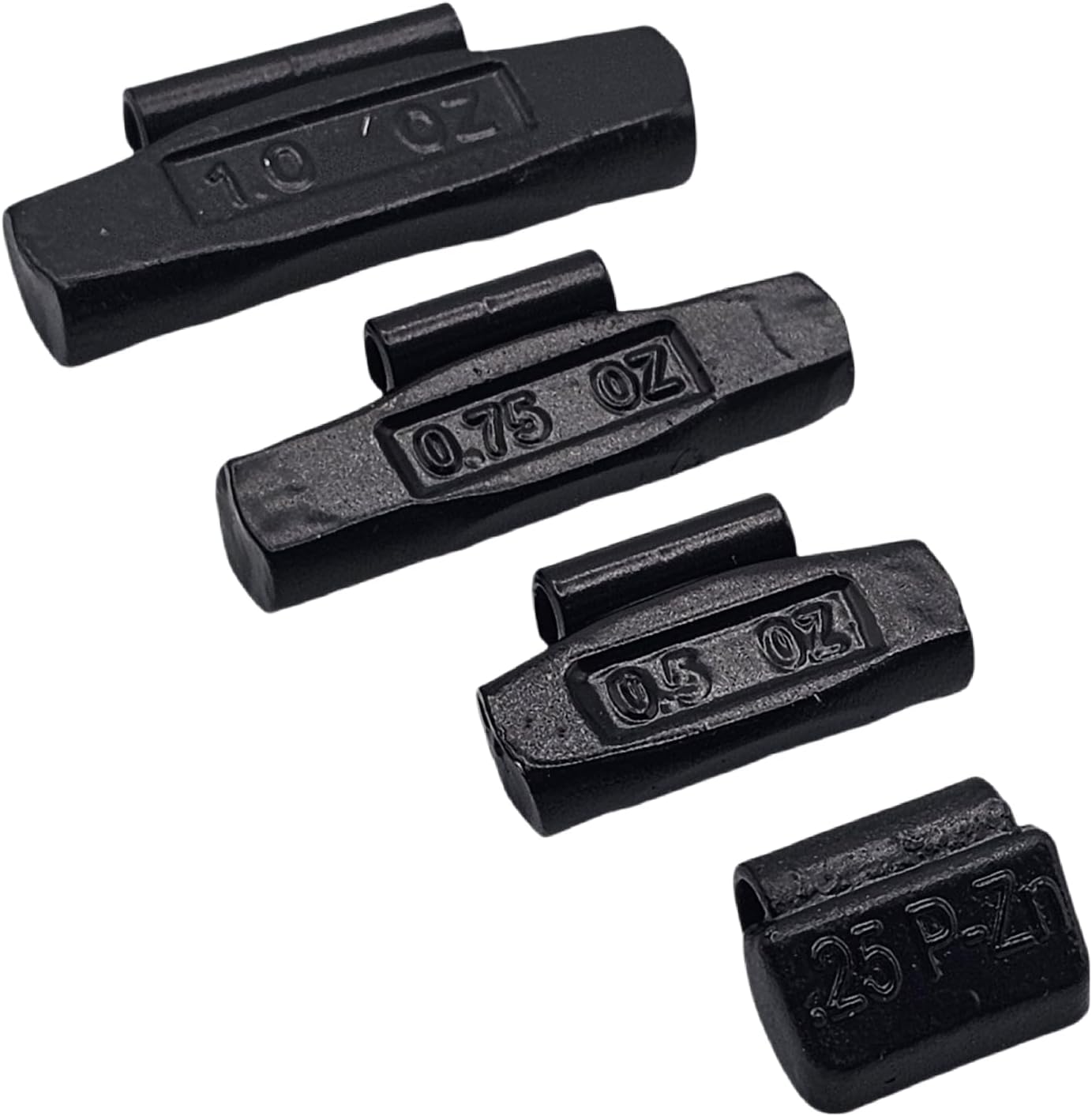 C-HORSE 400Psc Black Coated Clip-On Wheel Weight Assortment - 4 Styles (AW, FN, MC, P)- Hammer Type Rim Balancers - 0.25oz, 0.5oz, 0.75oz, 1.0oz - 100Pcs for Each Style, Fits Steel & Aluminum Wheels