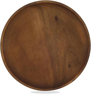 US Round Wood Plates 10inch/8inch Acacia Wood Dinner Plates Lightweight Serving Dishes Unbreakable Charger Plates Multipurpose Wood Serving Plates for Snack Dessert Housewarming Christmas Gift