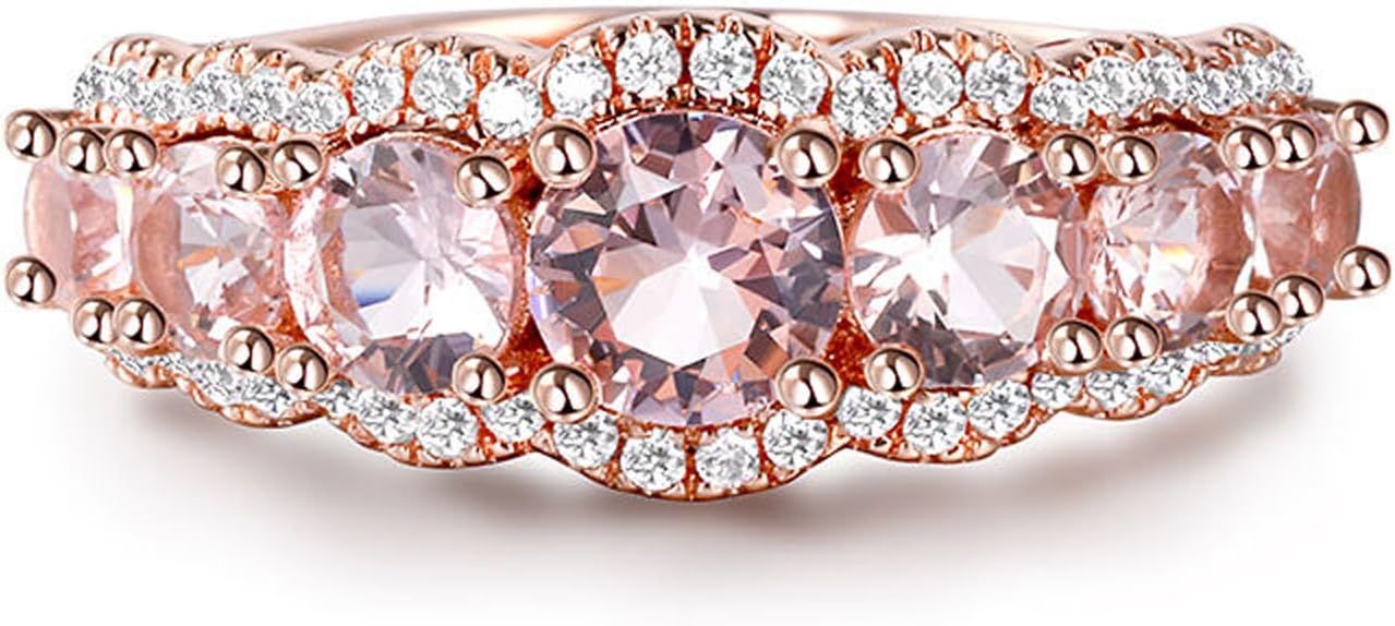 Jeulia Eternity Ring Wedding Band for Women, 3.68 ct 18K Rose Gold Plated Rings 7 Stones Stackable Engagement Band Ring Morganite Promise Valentine's Day Bridal Set Jewelry with Gift Box