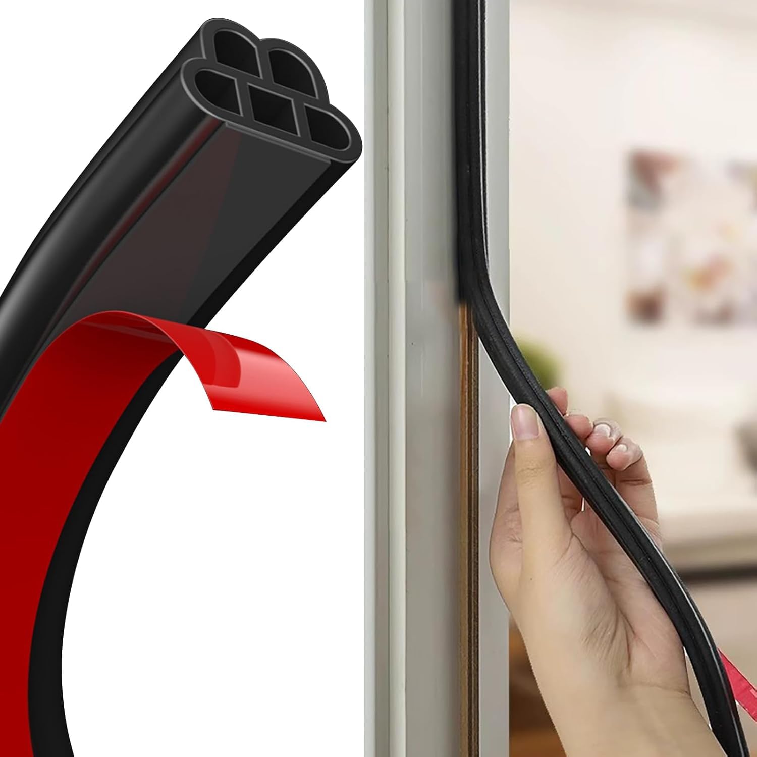 Tira de sellado de goma para puerta, tira de sellado de goma para puerta, tira de sellado autoadhesiva para puertas y ventanas (para huecos de 0.15 a 0.69 cm)