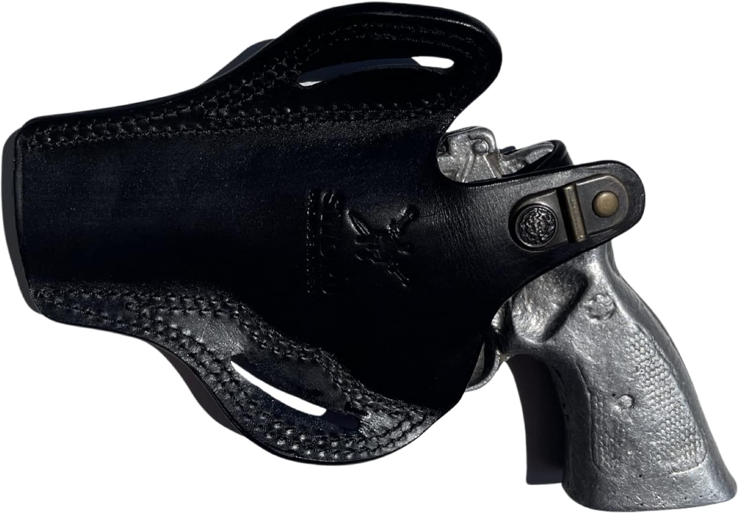 SWORD Handmade Leather Gun Holster | S&W 686 4 inch Leather OWB Holster Black and Brown + Loader (Black)