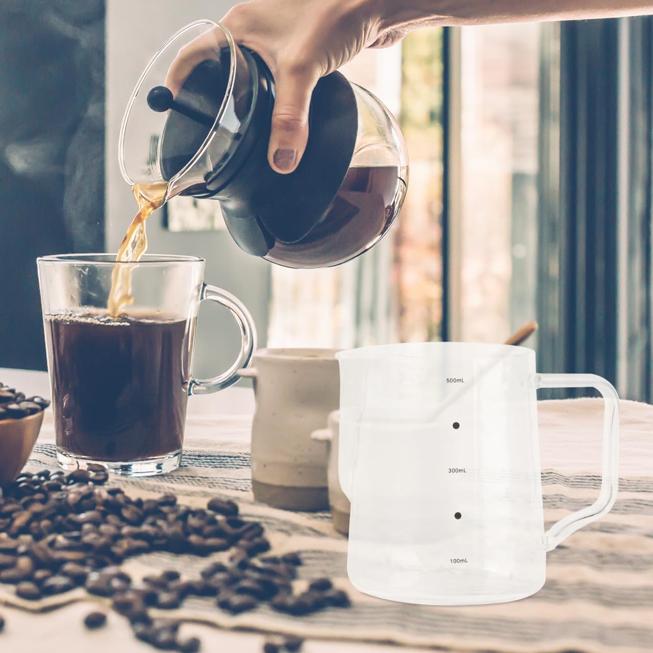 Coffee Milk Frothing Pitcher Glass Measuring Cups Mixing Glass Mug with Handle 500ml for Espresso Steaming Measure Liquid Latte Art Measuring Cup