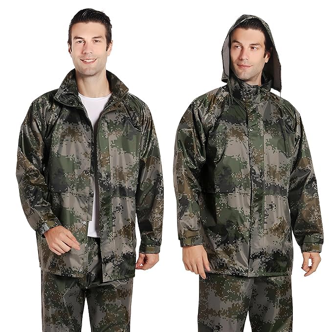 Pivalo Reusable 100% Air & Waterproof Unisex Raincoat Imported Seam Sealed Army Print Snow Suit Windcheater Transparent Face Shield & Detachable Hood for Bikers Hiking Traveling (Size- L, Green)-picture-39