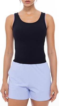 Lavento Womens Scoop Neck Workout Tank Top - Cropped Yoga Tops Active Sleeveless Shirts
