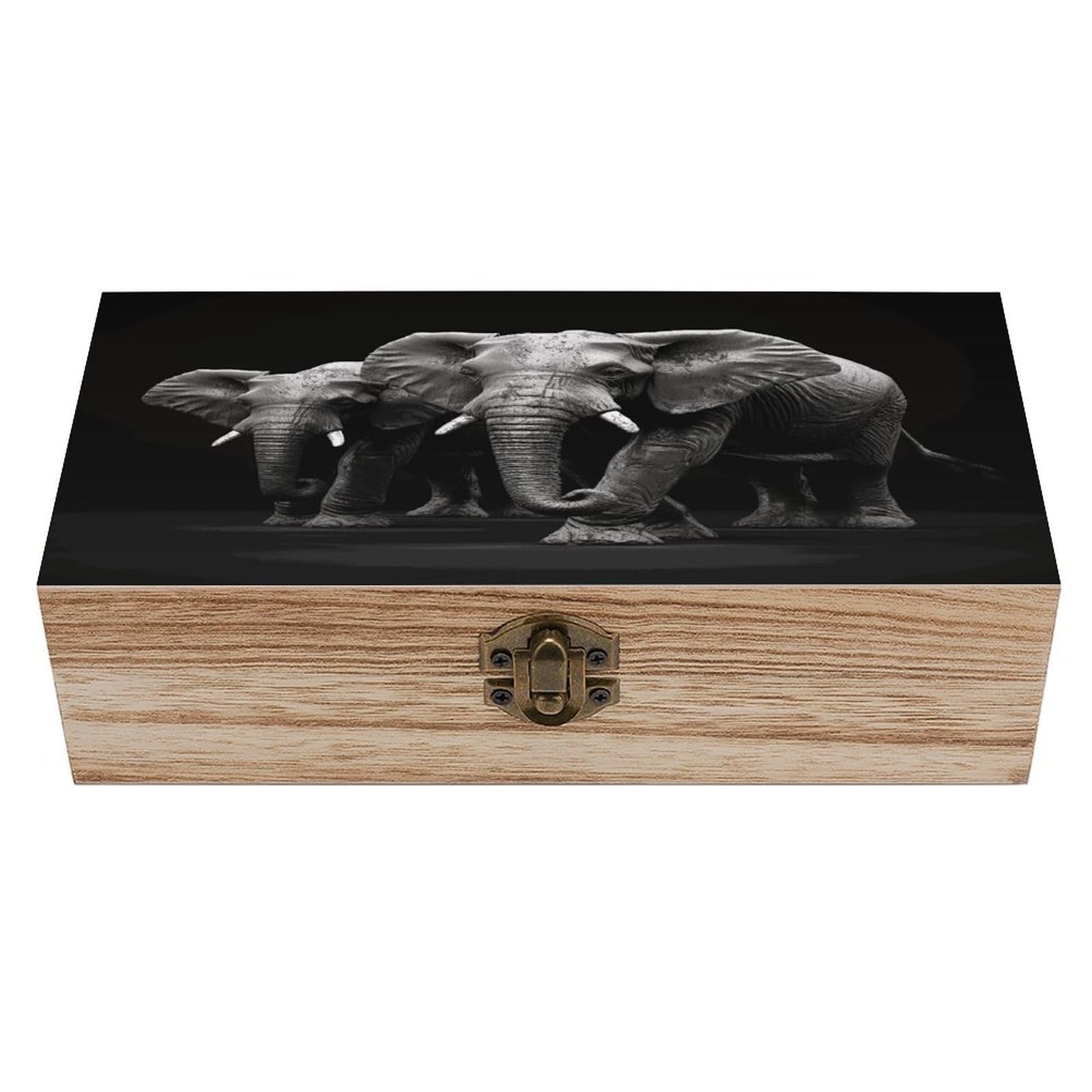 Btcowzrv Style 3D Gray Elephant Wooden Storage Box, Keepsake Box With Hinged And Retro Lock, Wood Jewelry Organizer For Photos & Mementos And Home Decor