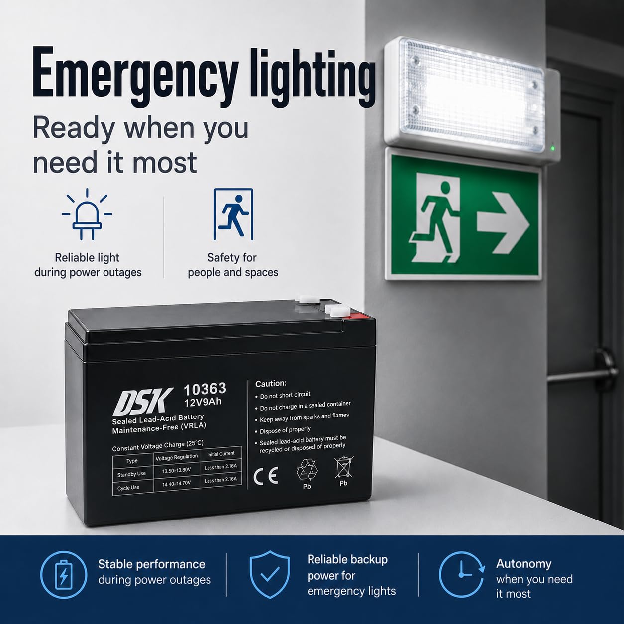 DSK Batterie AGM Plomb Étanche VRLA Haute Décharge 12V 9Ah Rechargeable sans Entretien pour UPS/Onduleur, Alarme et Sécurité - Compatible bornes F1/F2