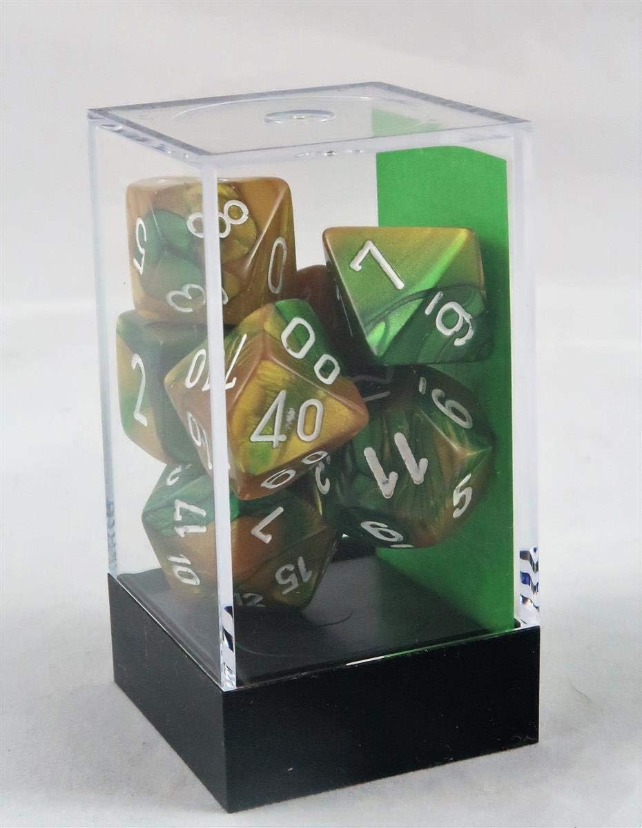 Chessex Polyhedral 7-Die Gemini Dice Set - Gold-Green with White CHX26425