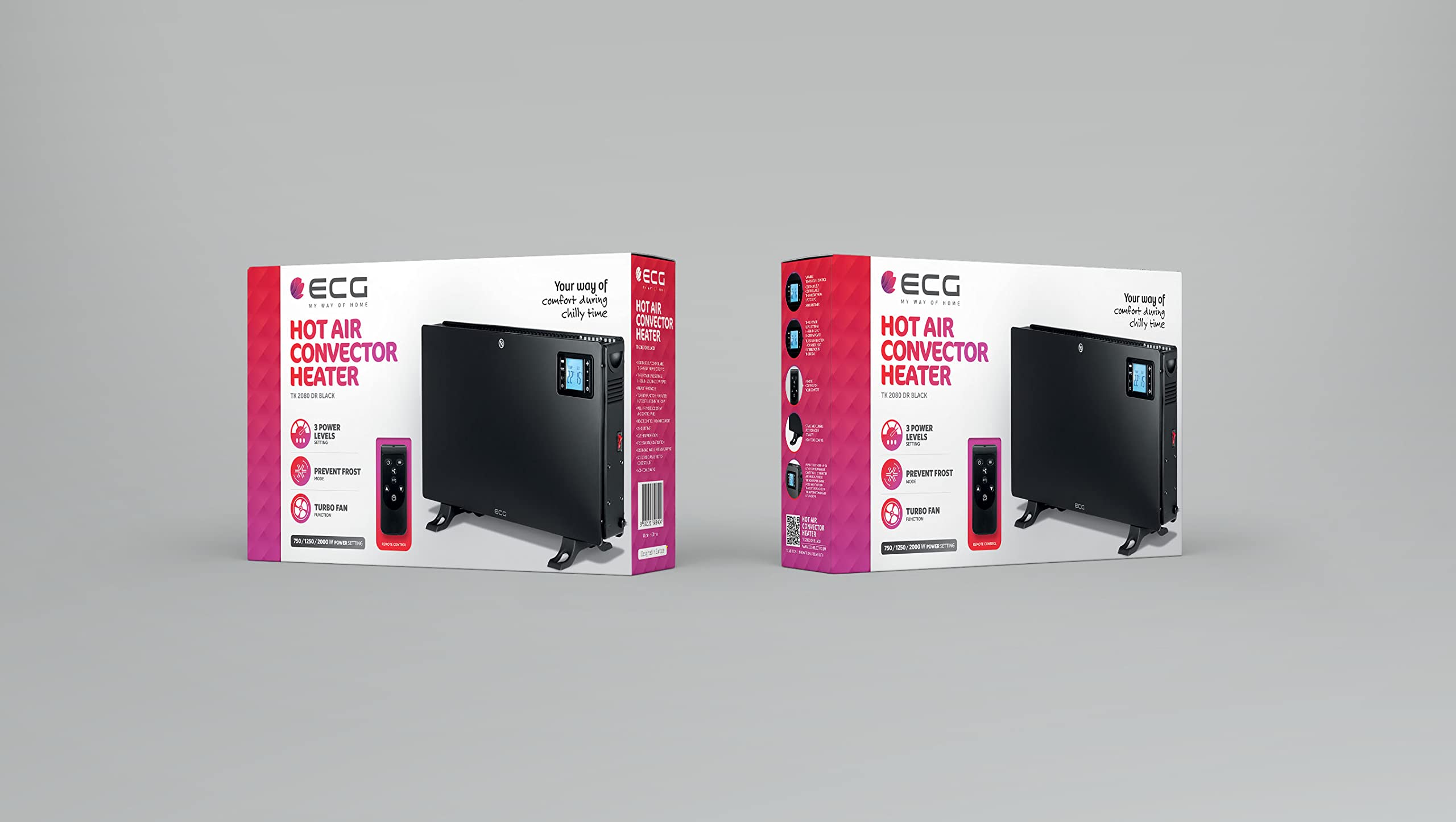 ECG TK 2080 DR Black grzejnik konwektorowy, biały