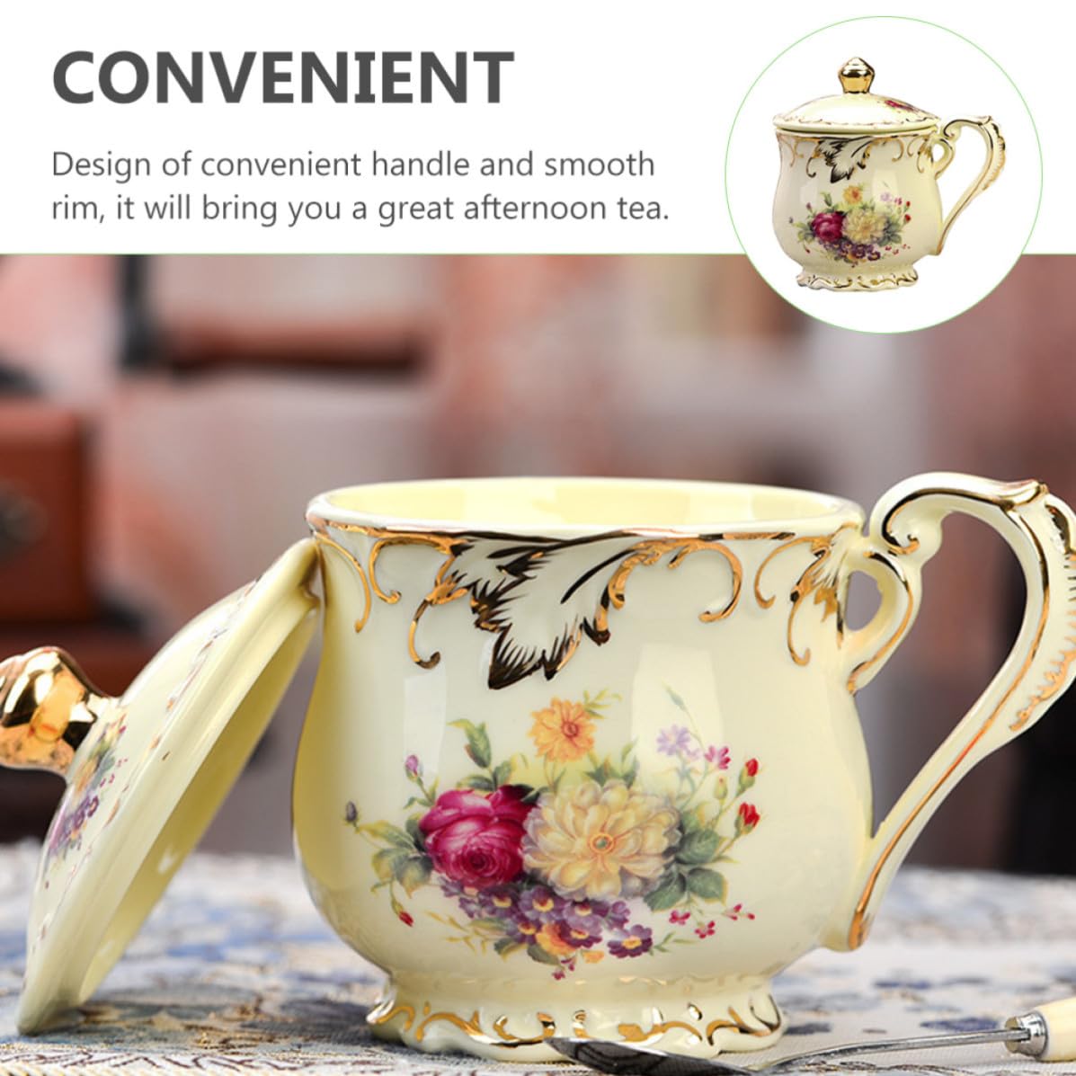Taza de Té de Cerámica Estilo Europeo con Tapa para Oficina