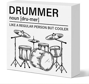 Drummer Gifts for Men Women, Drum Accessories Drumming Gifts for Drummer Teen Boys Girls Music Lovers Musician, Drum Room Music Room Studio Wooden Sign Desk Decor, 5 x 5 Inches