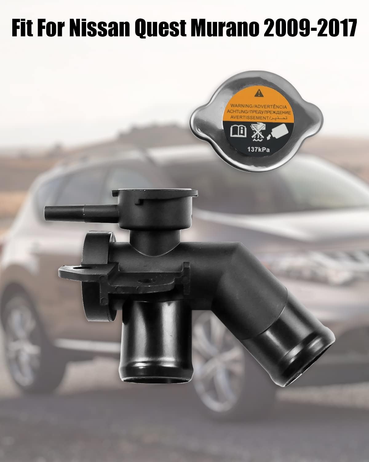 TIKSCIENCE 21517-JP00A Radiator Coolant Filler Neck with Cap Fit for Nissan Murano 2009-2014 Quest 2011-2017, Upper Radiator Filler Pipe Water Outlet Flange Assembly, Replace 21430-8991A