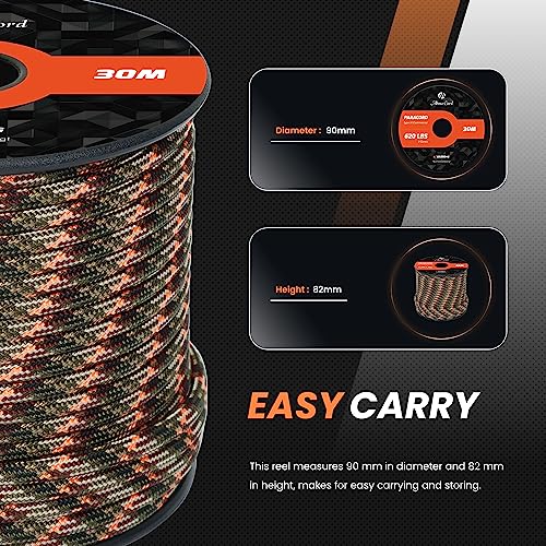 Abma Cord Paracord 620 lbs 4mm 9 Strands 100% Nylon 30M - Fall Camo pattern, Military-fall Camo Pattern, 30 Meters - Image 2