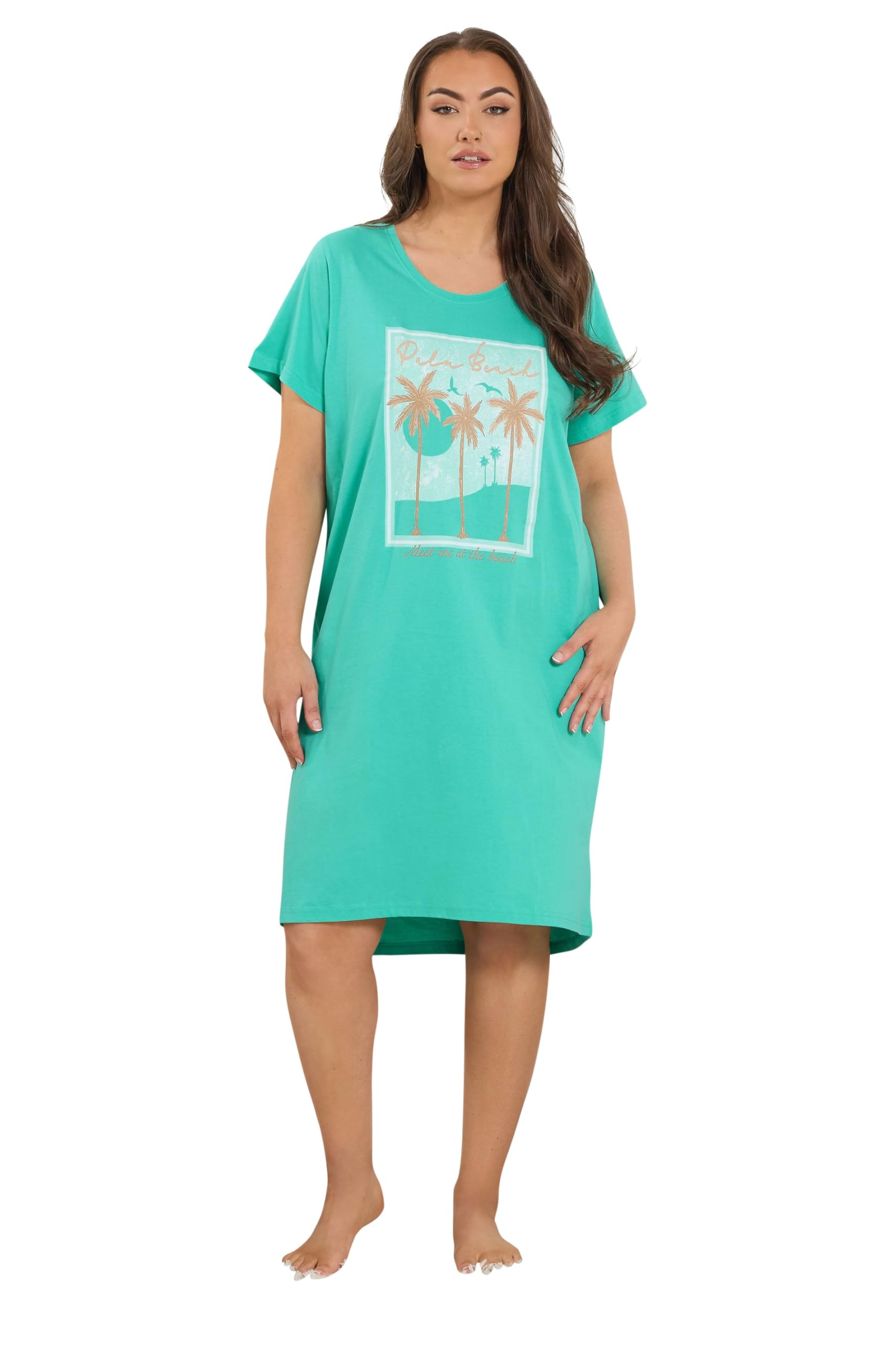 Yours Women's Aqua 'Palm Beach' Sleep Tee Nightdress In Size 34-36