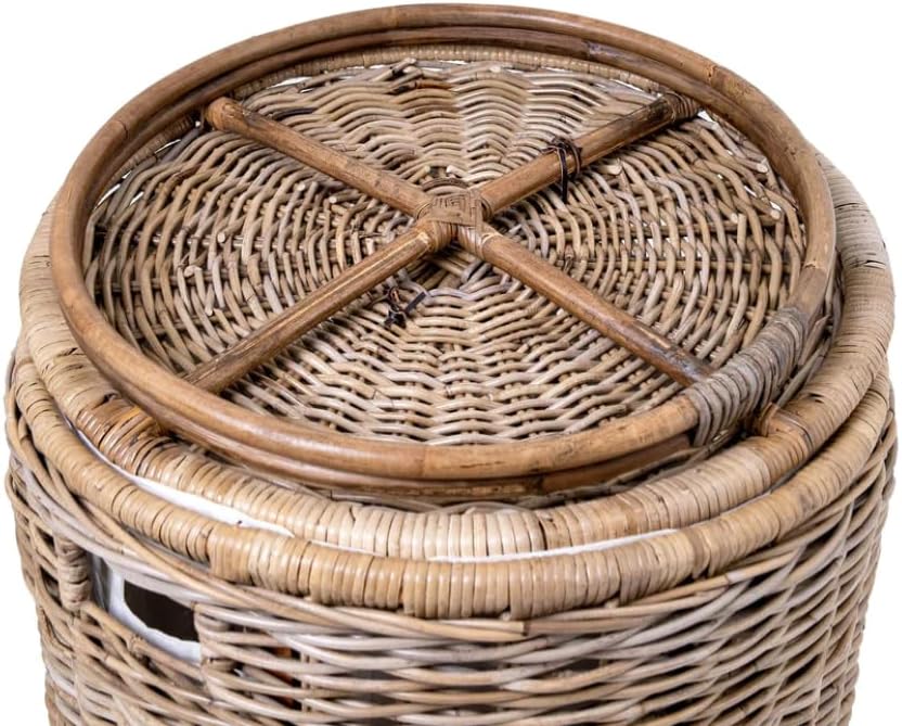 Miniatura 5 de The Basket Lady Cesta redonda de mimbre para lavandería, grande, 19 pulgadas de diámetro x 25 pulgadas de alto, gris sereno..
