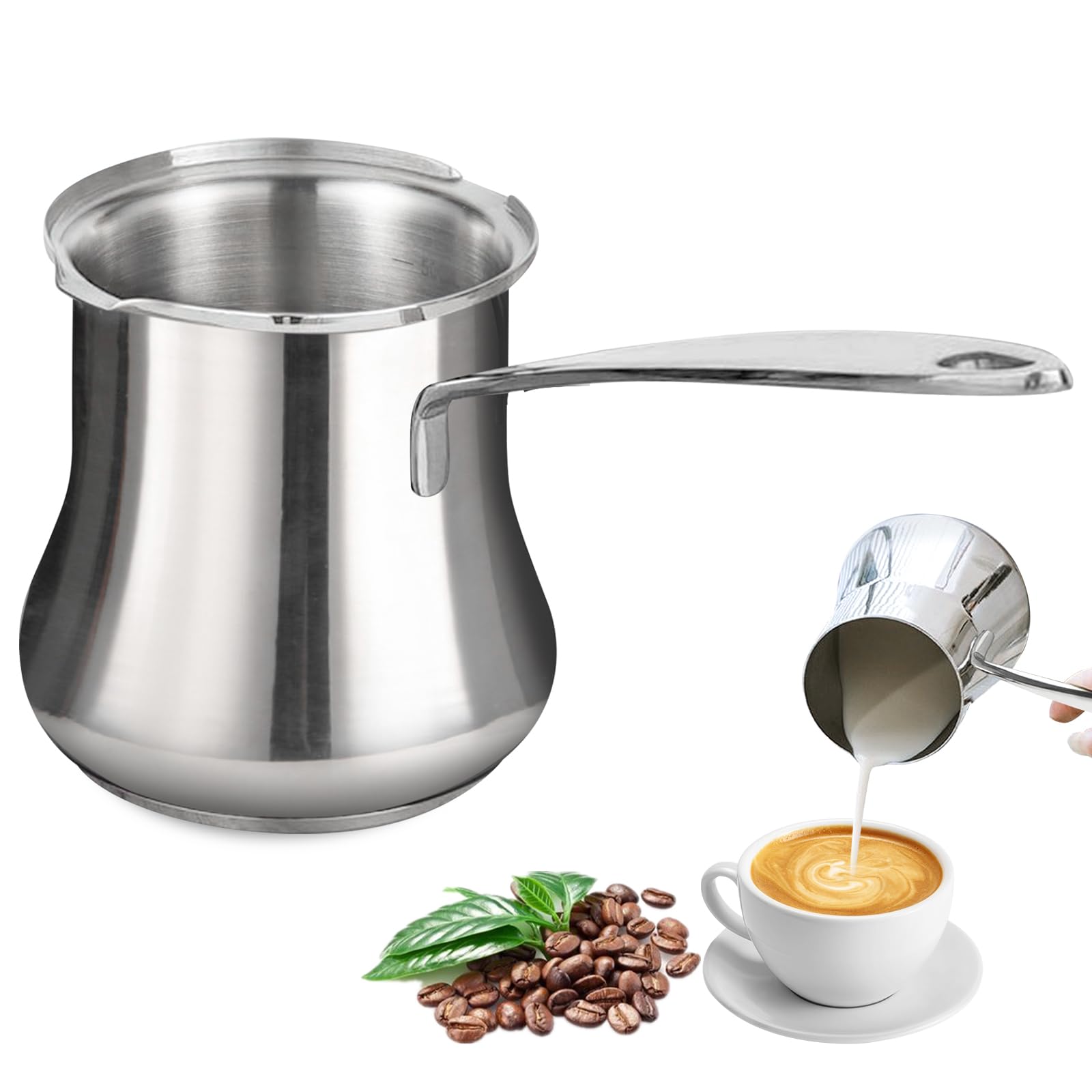 Cafetera Turca De Acero Inoxidable,500 ml Cafetera Turca Srabe,Calentador De Mantequilla Para Cafetera Moka Y Tetera,Hogar,Oficina,Viajes,Leche,Placa De Inducción