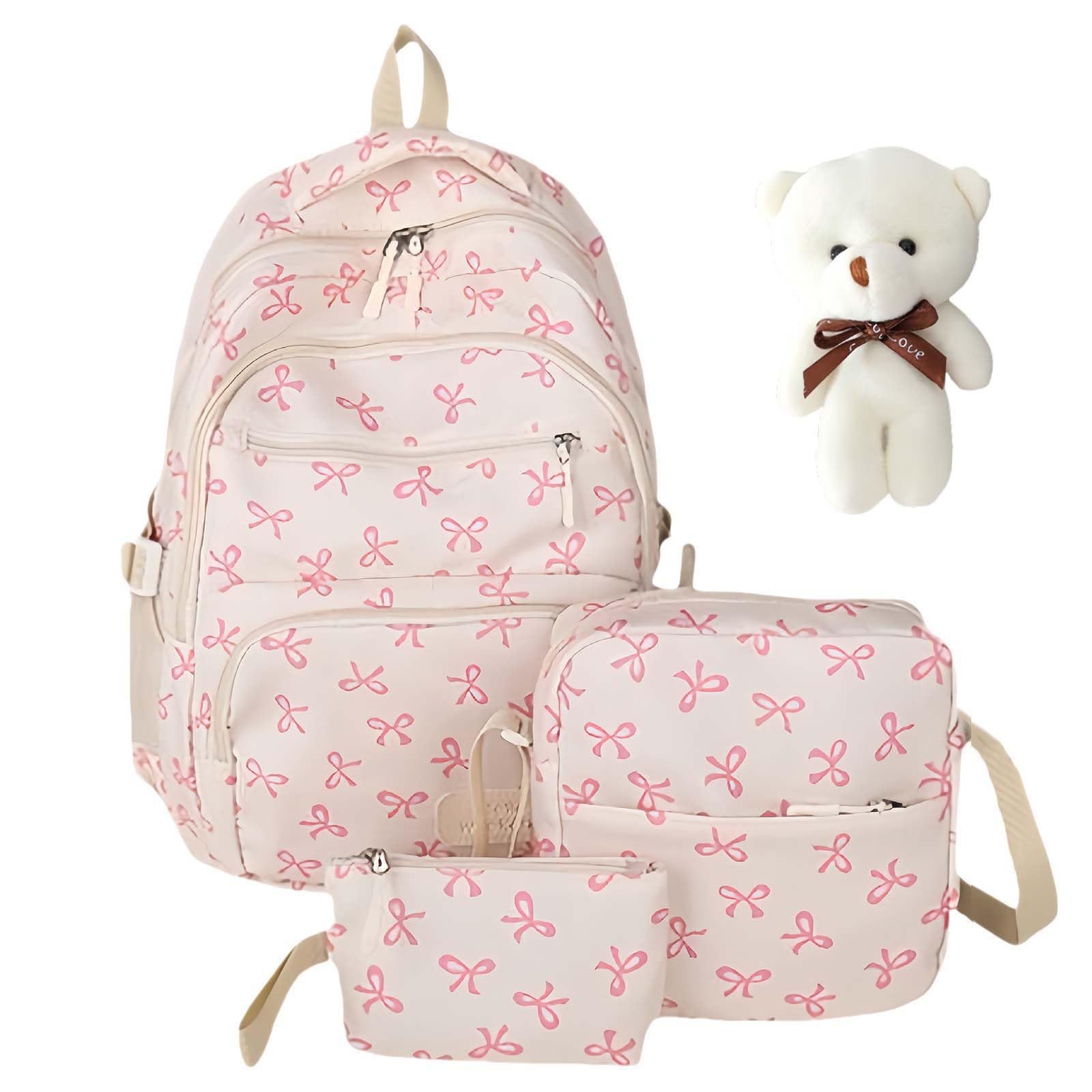 Jeeeun Girls Pink*A Bow Backpack For Coquette Bow Backpack - 3Pcs Set With Matching Pouch & Lunch Bag (Pink*A)