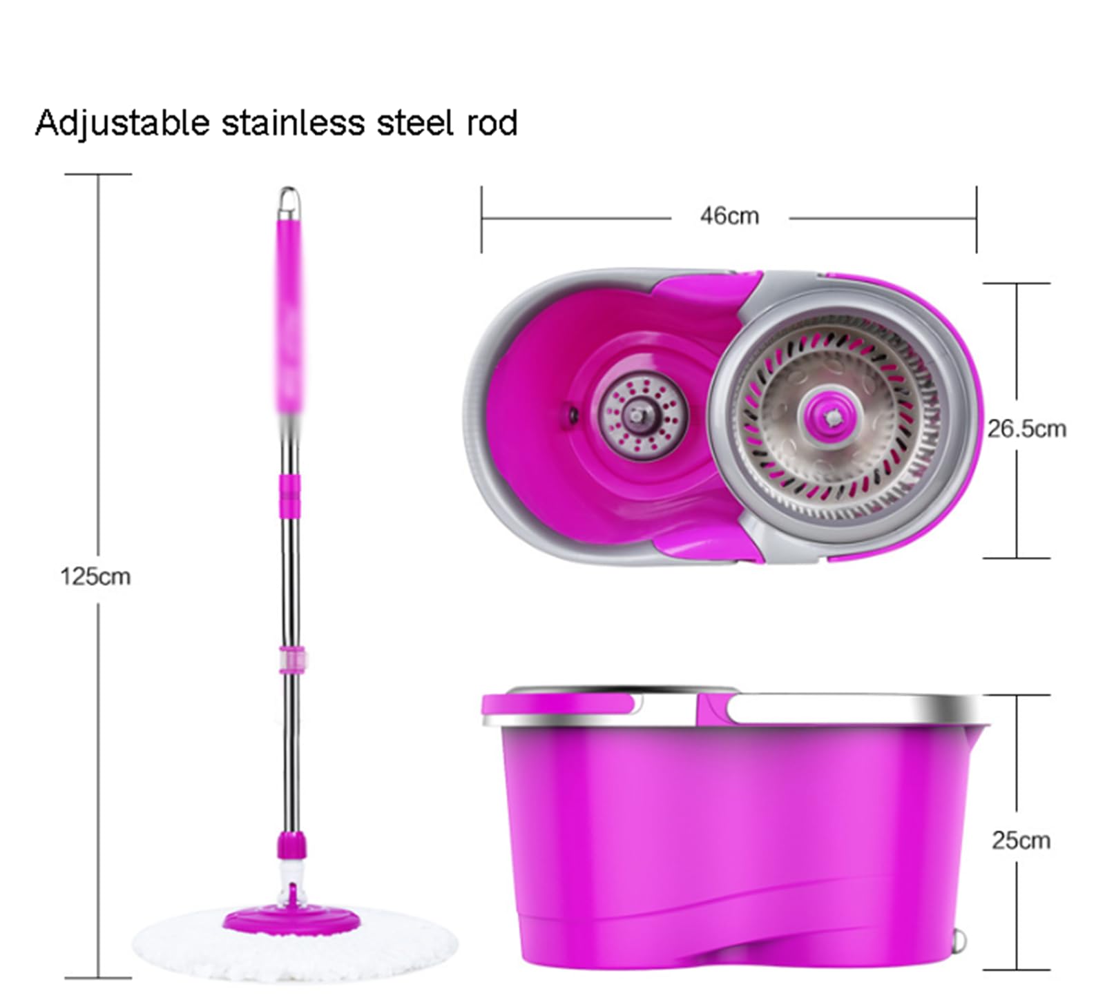 Fregona y cubo giratorios de 360° con escurridor y cabezales de microfibra | Sistema de fregona de suelo fácil, juego de fregona giratoria y cubo con mango extensible