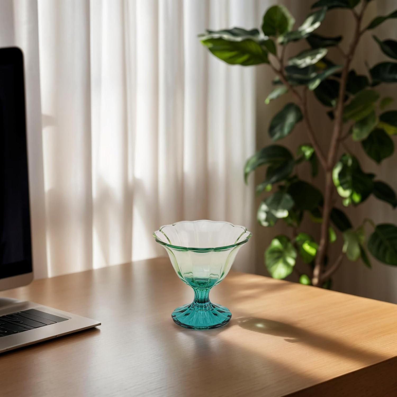 Glass Dessert Bowls 10 Oz Set of 4 Ice Cream Cups Footed Bowl Green Clear Drinking Cup for Sundae, Dessert, Candy, Fruit, Ice Cream, Snack Pudding - Image 6