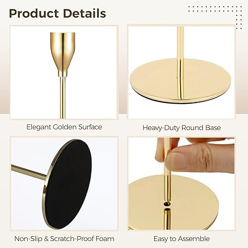 Miniatura 4 de 18 portavelas de metal cónico para candelabros, portavelas altos para centro de mesa, portavelas de pilar moderno, palillos decorativos para