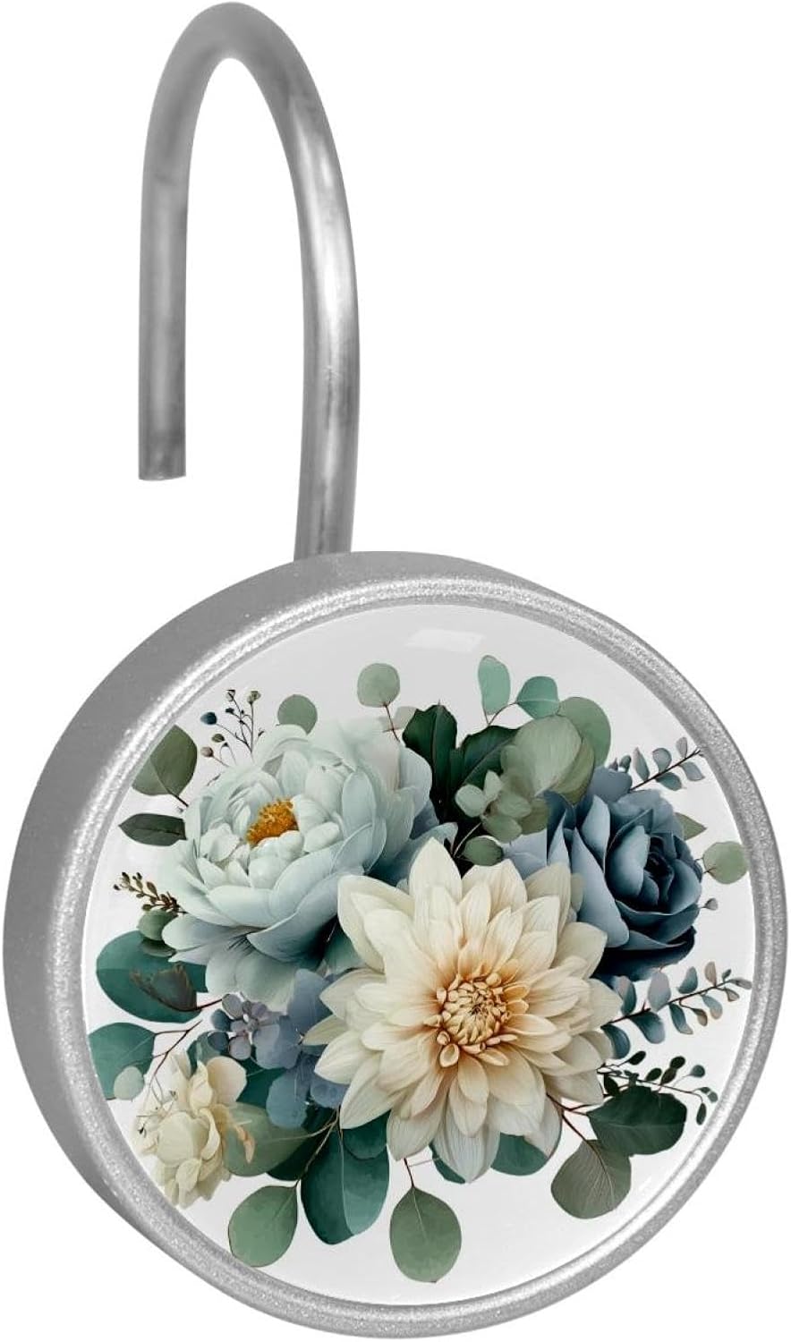 12 Pcs Round Shower Curtain Hooks Stainless Steel Decorative Hanger Rings for Bathroom Kitchen Bedroom Curtain Rods, Silver sage Green (1)