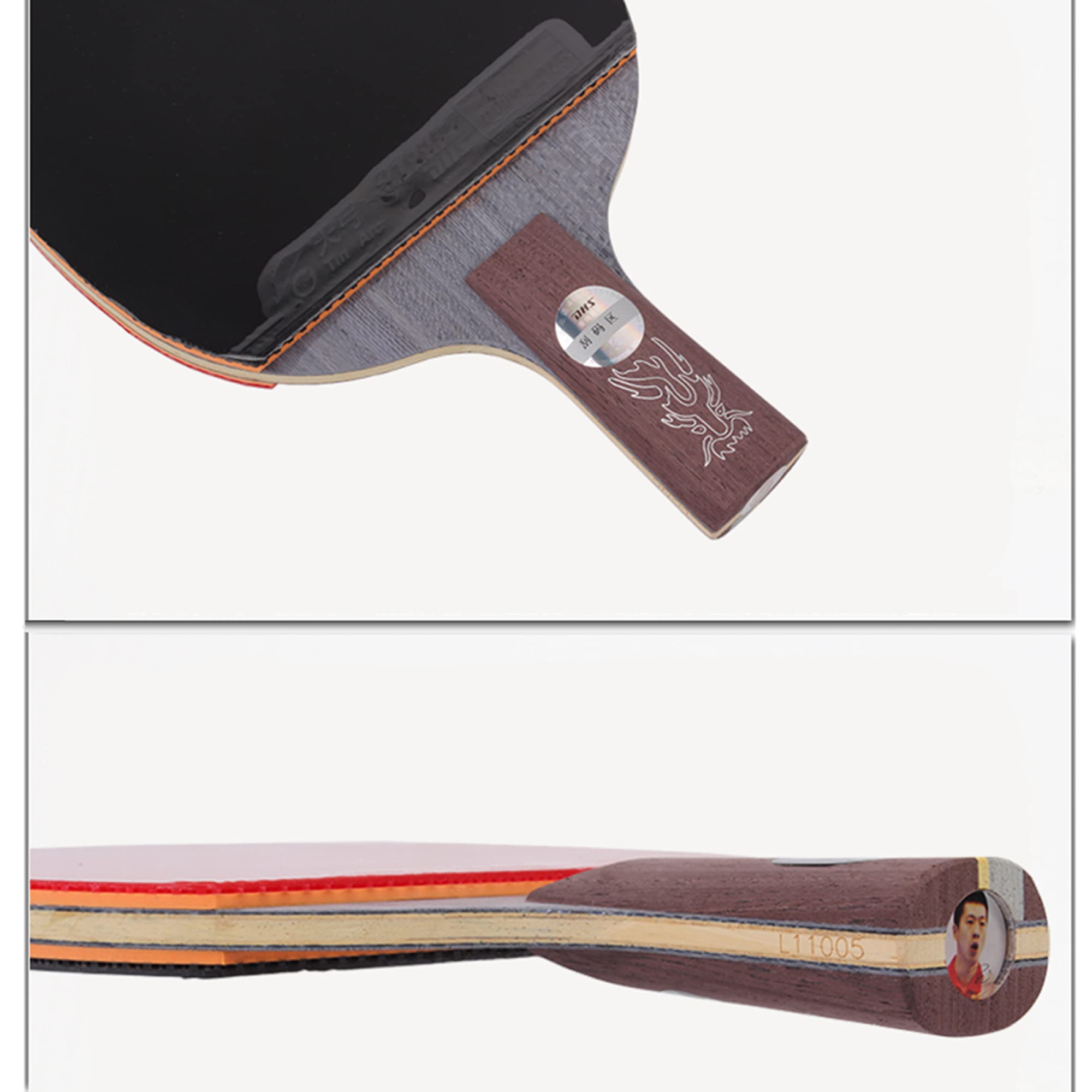 Palas Ping Pong con Placa Base de Carbono y Madera, Potente Paleta de Raquetas de Tenis de Mesa en Goma Profesional