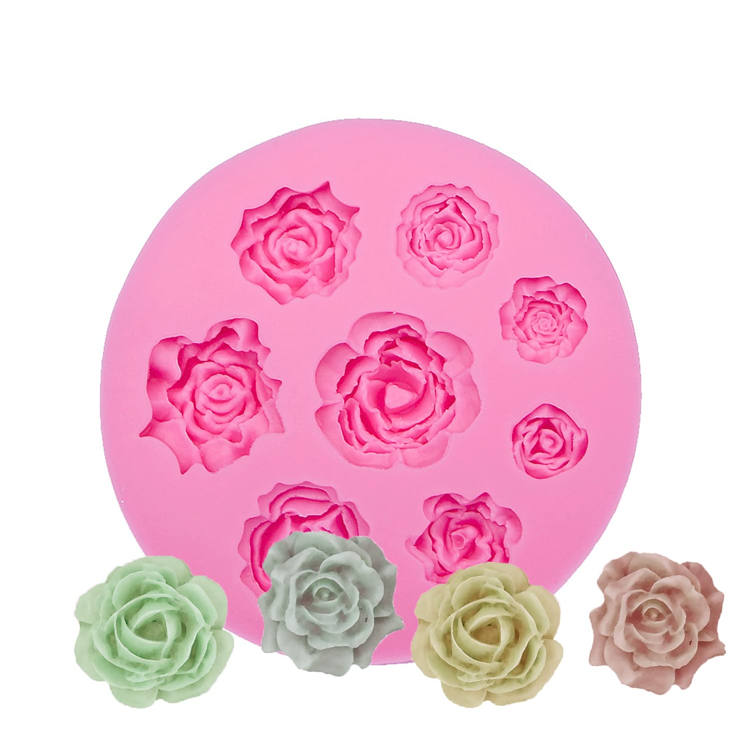AMZTOART 1pc Rose Flower Silicone Molds for Cake Decoration, Non Stick Fondant Mold for DIY Chocolate Candy Cookie Cupcake Jelly and Polymer Clay (0049)