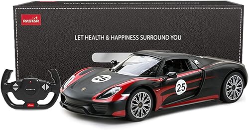 Miniatura 4 de RASTAR Porsche RC Car, 1:14 Porsche 918 Spyder RC Car | Coche de juguete Porsche para niños - Negro