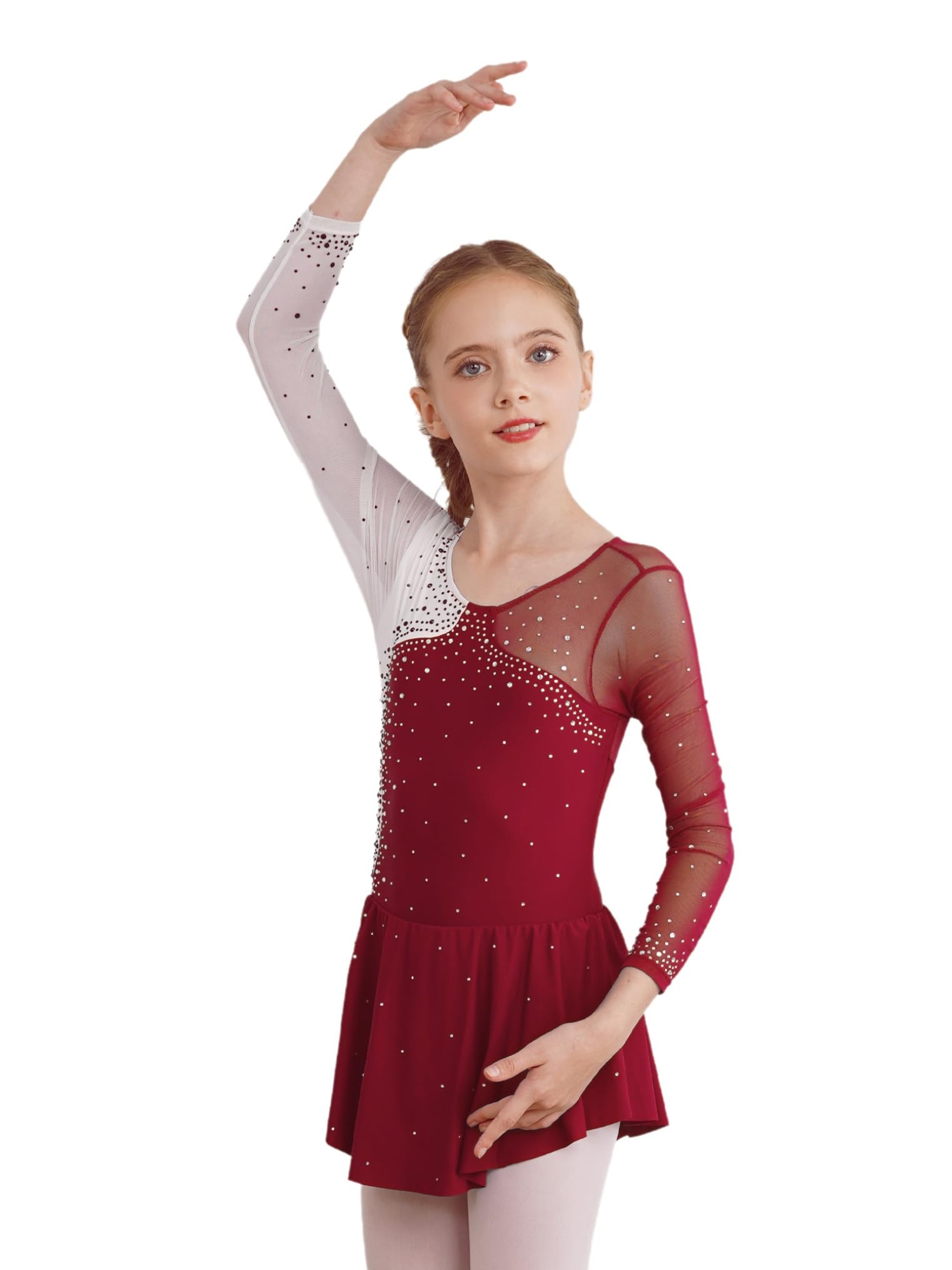 Freebily Vestido de Danza para Niña Maillot de Manga Larga con Brillante Leotardo Gimnasia Rítmica Maillot de Patinaje Competición Traje de Baile — view 9