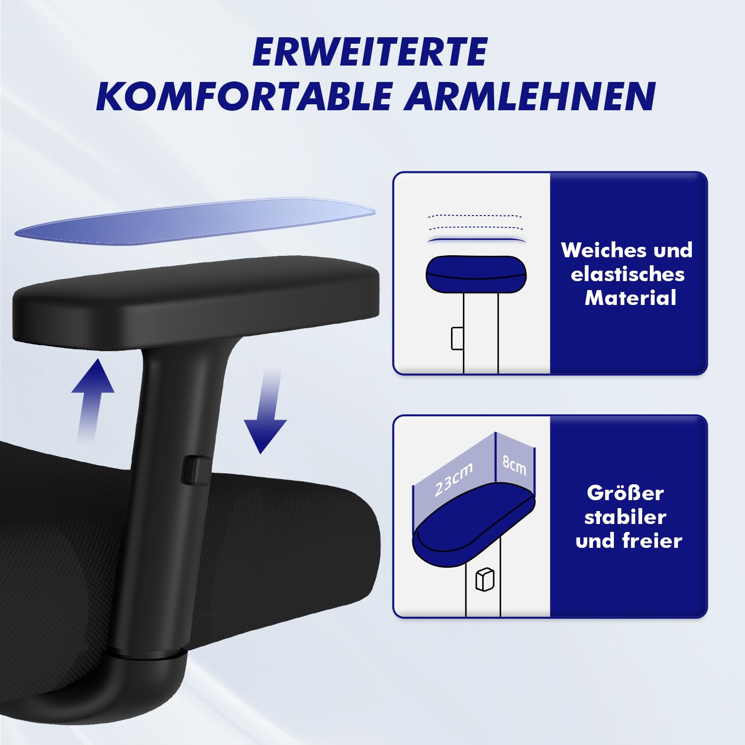 Daccormax Bürostuhl, Bürostuhl Ergonomisch Schreibtischstuhl mit Verstellbaren Armlehnen, Kopfstütze und weiche Lendenstütze aus Naturschwamm, Chefsessel Drehstuhl Wippfunktion 200kg, Schwarz