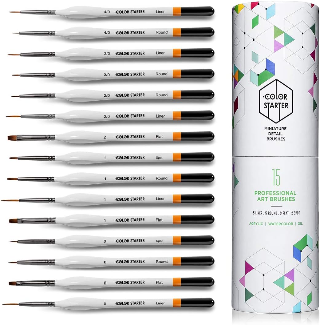 Miniature Paint Brushes Detail Set-15 pc Fine Detail Paint Brush Kit with Ergonomic Handle for Scale Modeling, Watercolor, Acrylic, Paint by Number, Oil, Craft, Hobby, and Rock Painting