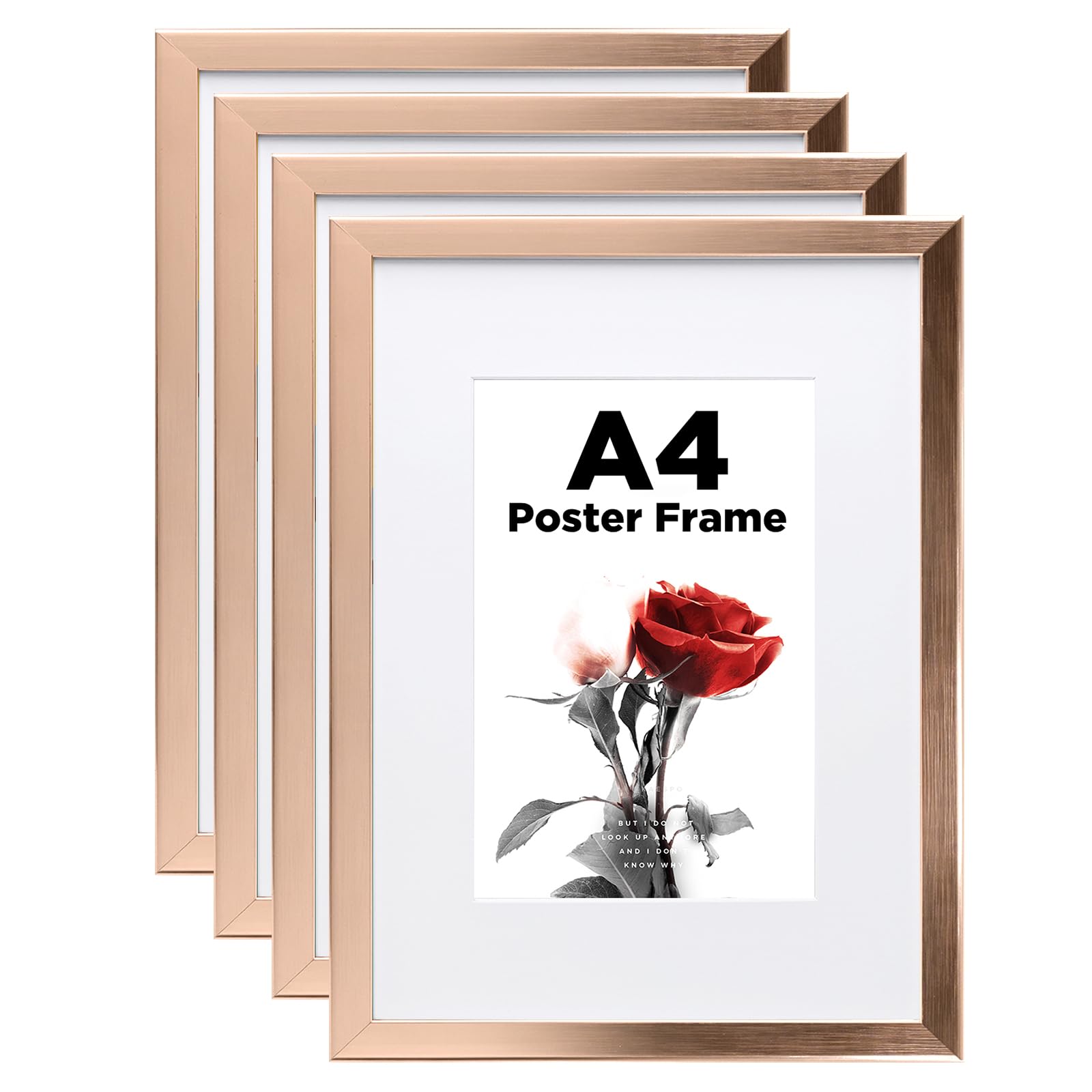 Egofine Bilderrahmen A4,Holzrahmen Rahmen mit Acrylglas,21x29.7cm Posterrahmen für Tisch- und Wandmontage,Passepartout für Fotos DIN A5, Perfekt für Fotos,Poster,Puzzles,Zuhause, Büro,Rosé Gold,4er