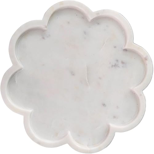 Bandeja decorativa de mármol para encimera de baño, tocador, cocina, tocador, mesas  Bandeja de piedra para servir con forma floral redonda