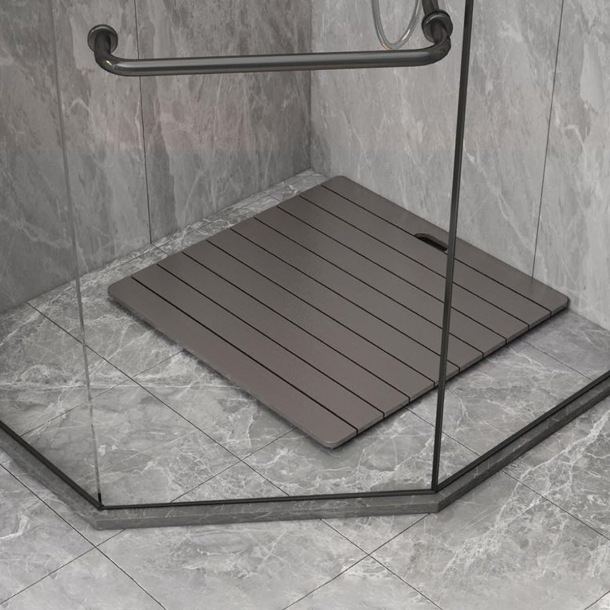 MESOVFCA Wood Grain Shower Mat 70x70cm/28x28in, Heavy Duty Non Slip Bathroom Mat, Floor Sturdy Bath Mats for Bathtub Yard Patio Pool/Spa/Sauna/Rv, Easy to Clean, Gray