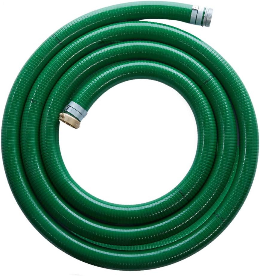 Suction Pump Water Hose with Pump Threads - Green Trash Pump Hose - 3" x 15'
