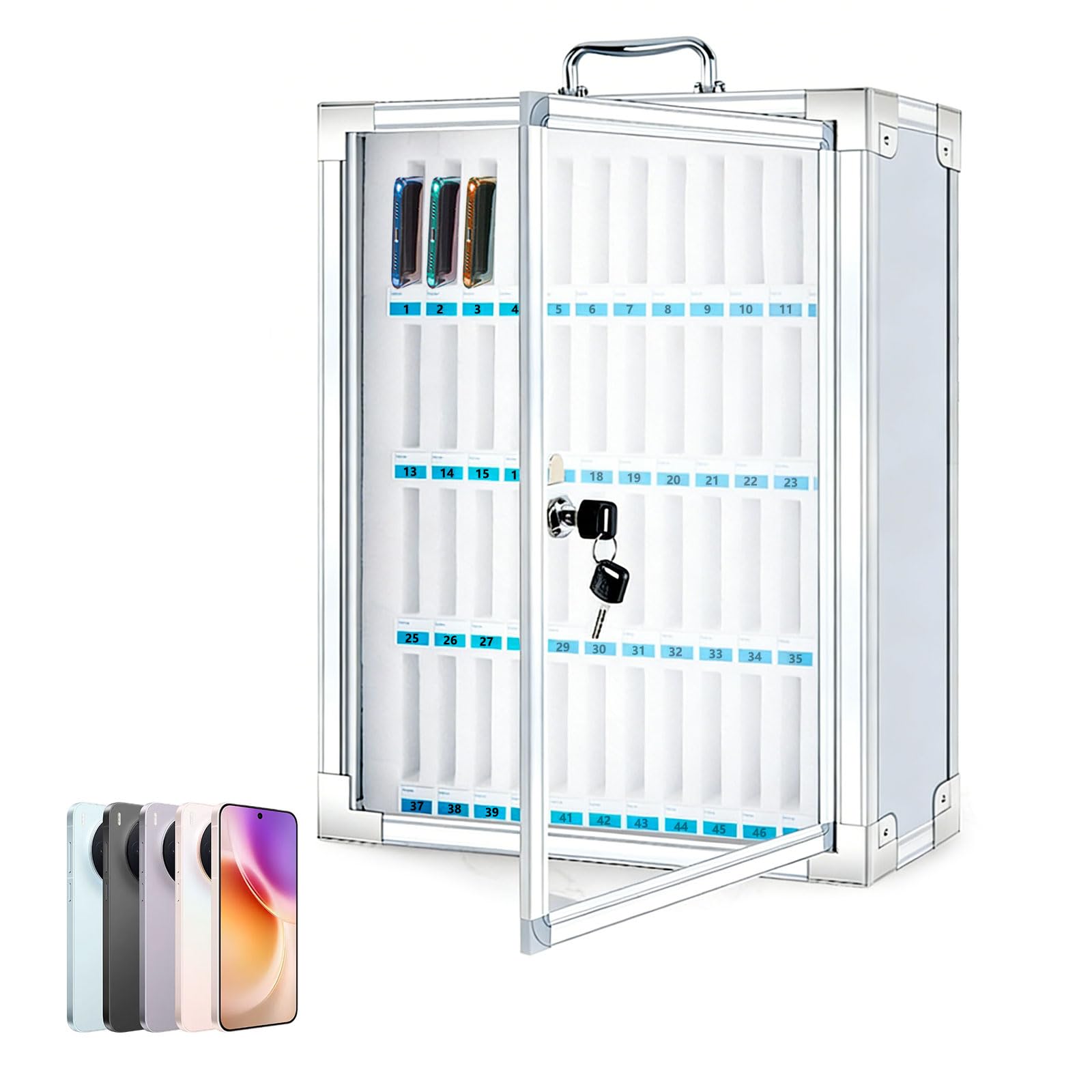 Armoire de rangement téléphone portable 48 emplacements casiers verrouillables argenté