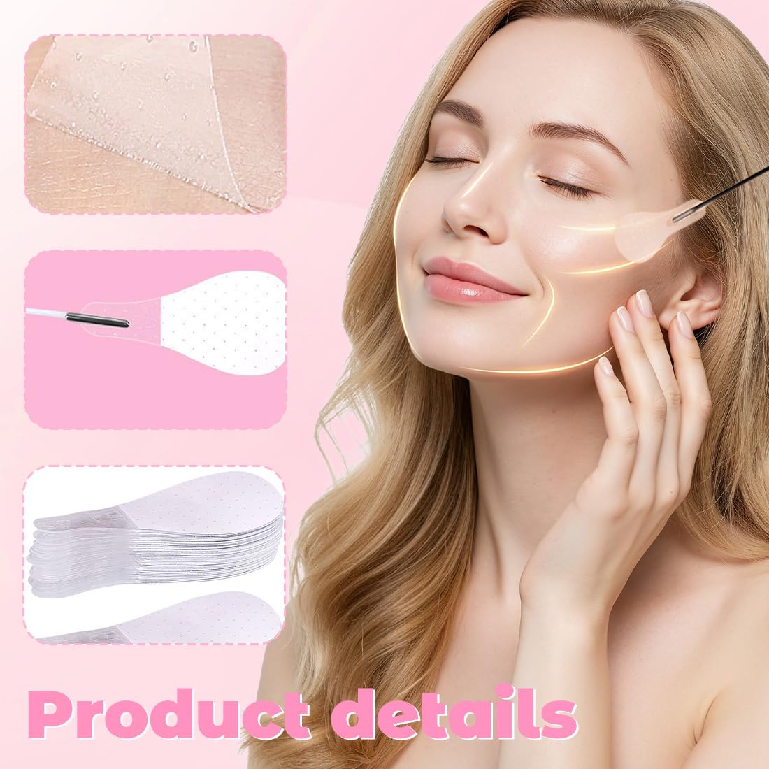 Face Lift Tape 80 Piezas Lifting Facial Parche Lifting Cuello Ojos Y Barbilla Cinta De Estiramiento Facial Banda De Estiramiento Facial En Forma De V Para La Mujer Anti-Envejecimiento