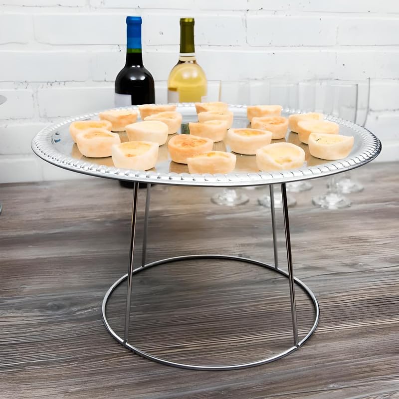 OCS Parts 4-Pack Round Chrome Plated Steel Food Display Stands | Metal Display Stands for Pizza, Desserts, and Appetizers