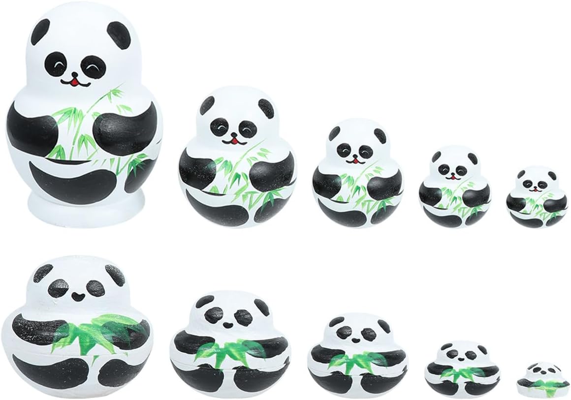 SEWACC 10 Layers Cartoon Panda Nesting Toys, Russian Dolls Wooden Craft, Home Decoration