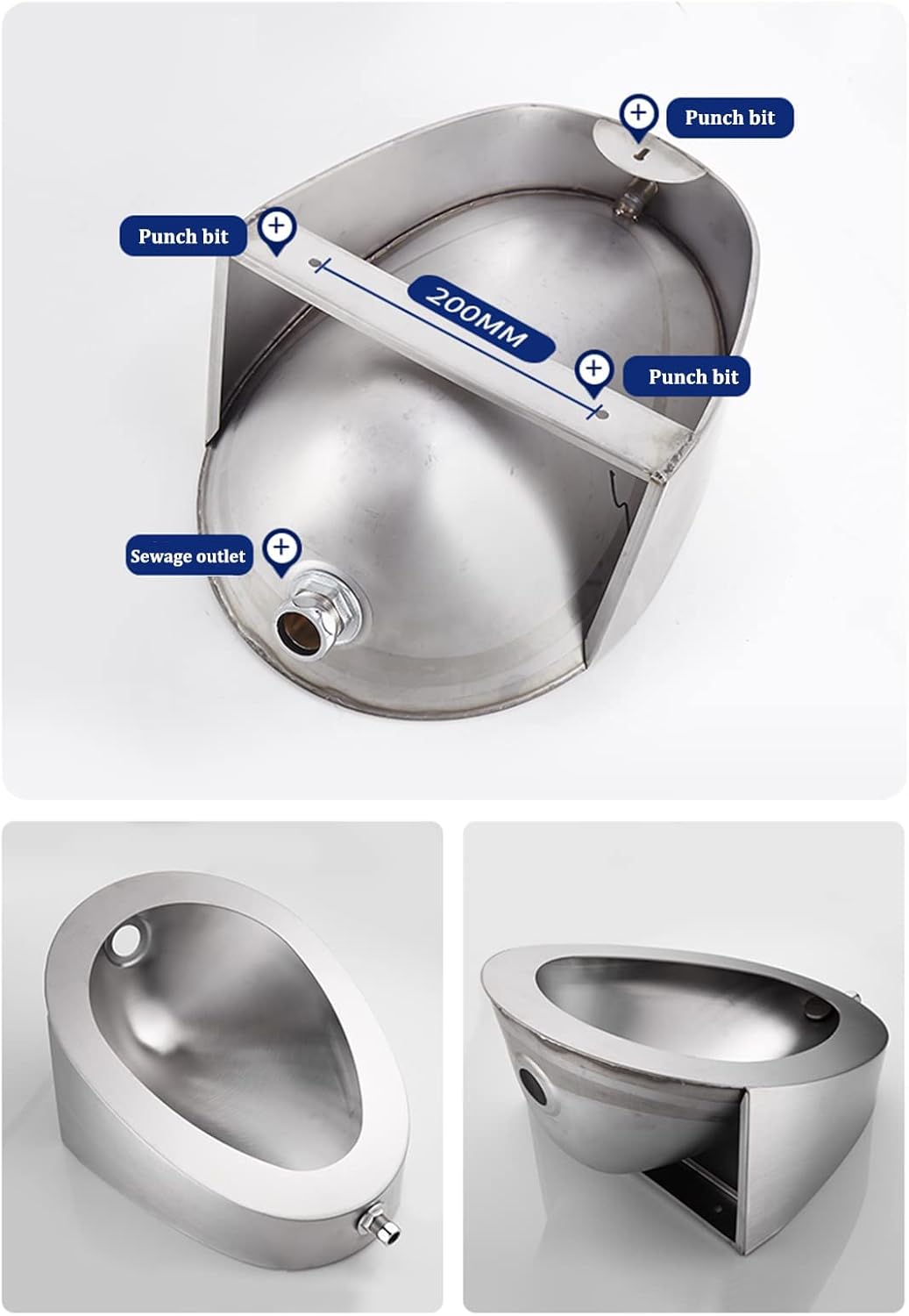 304 Stainless Steel Automatic Induction Urinal, Wall-Mounted Public Toilet Urinal, Contact-Free Toilet Urinal with Flush Valve,Flushing Men's Urinal Suitable for Bars and
